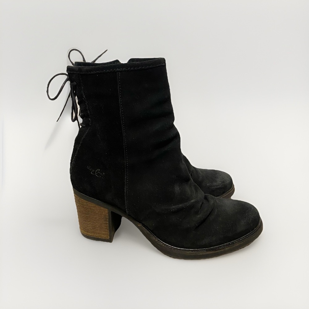 Bos & Co Barlow Ankle Boots Sz 8.5 Black Suede Block Heels Boho Western Moto